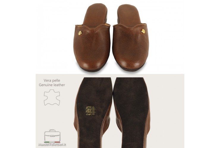 Pantofole donna in pelle Toscana Vegetale Marrone Pantofole donna in pelle Toscana Vegetale Marrone