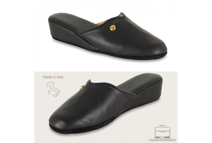 Pantofole donna in pelle morbida Nero Pantofole donna in pelle morbida Nero