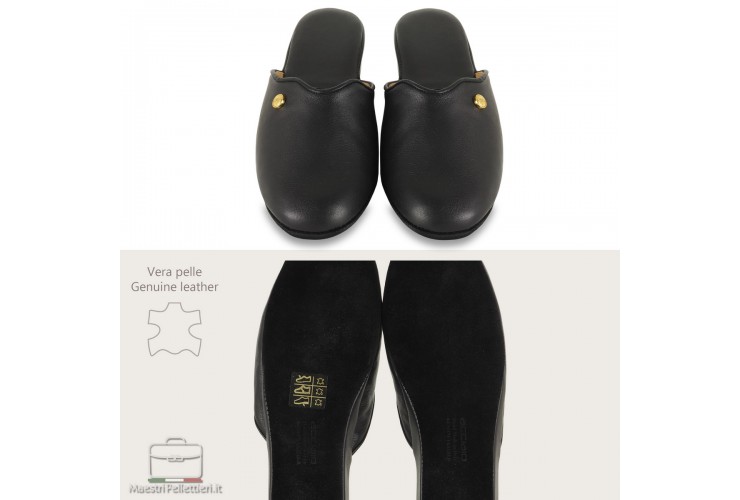 Pantofole donna in pelle morbida Nero Pantofole donna in pelle morbida Nero