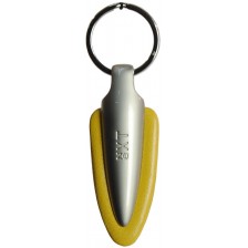 Keyring in leather and metal, Dart shape Yellow