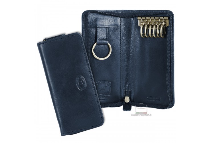 Portachiavi zip pelle chiavi lunghe Blu Portachiavi zip pelle chiavi lunghe Blu