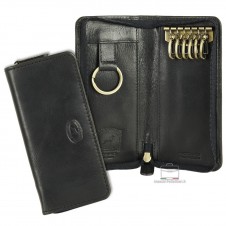 Key pouch with zip long in leather Black