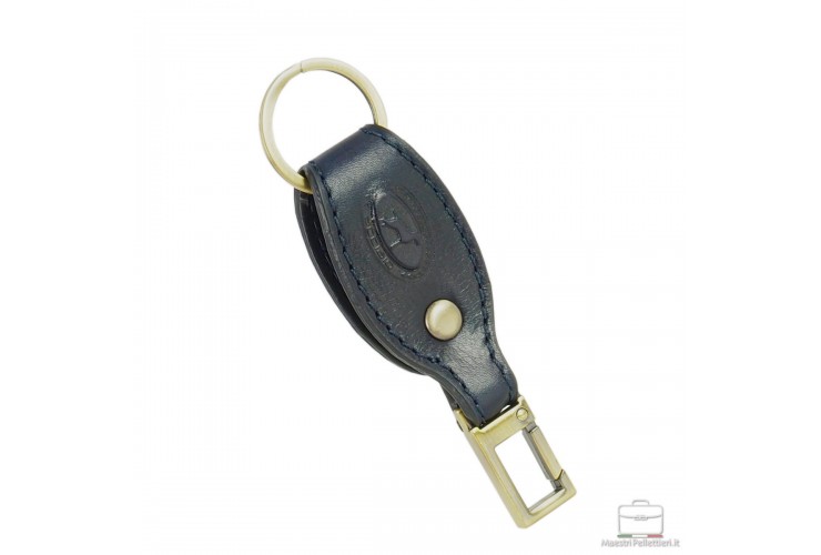 Schlüsselanhänger mit Karabinerhaken aus Leder Blau