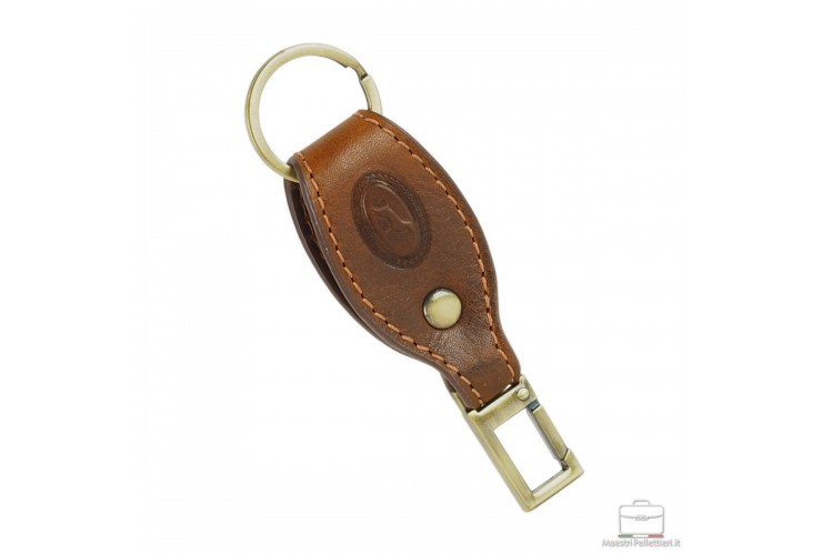 Schlüsselanhänger mit Karabinerhaken aus Leder Braun/Kastanie