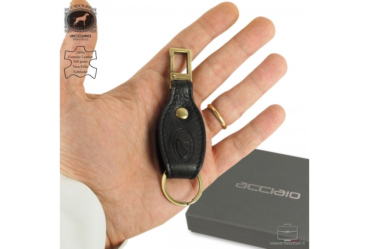 Schlüsselanhänger mit Karabinerhaken aus Leder Schwarz