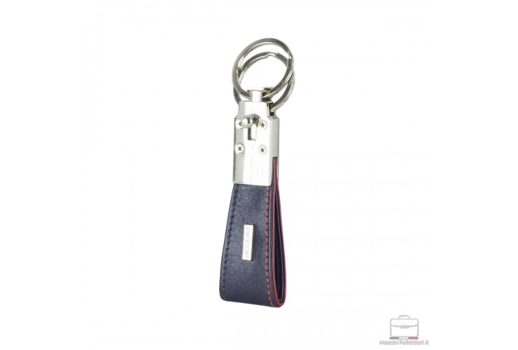 Keyring in smooth leather with 2 rings black | Acciaio Keyring in smooth leather with 2 rings black