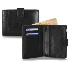 Women bifold wallet with ouside zip, 5 cards and loop closure - Black