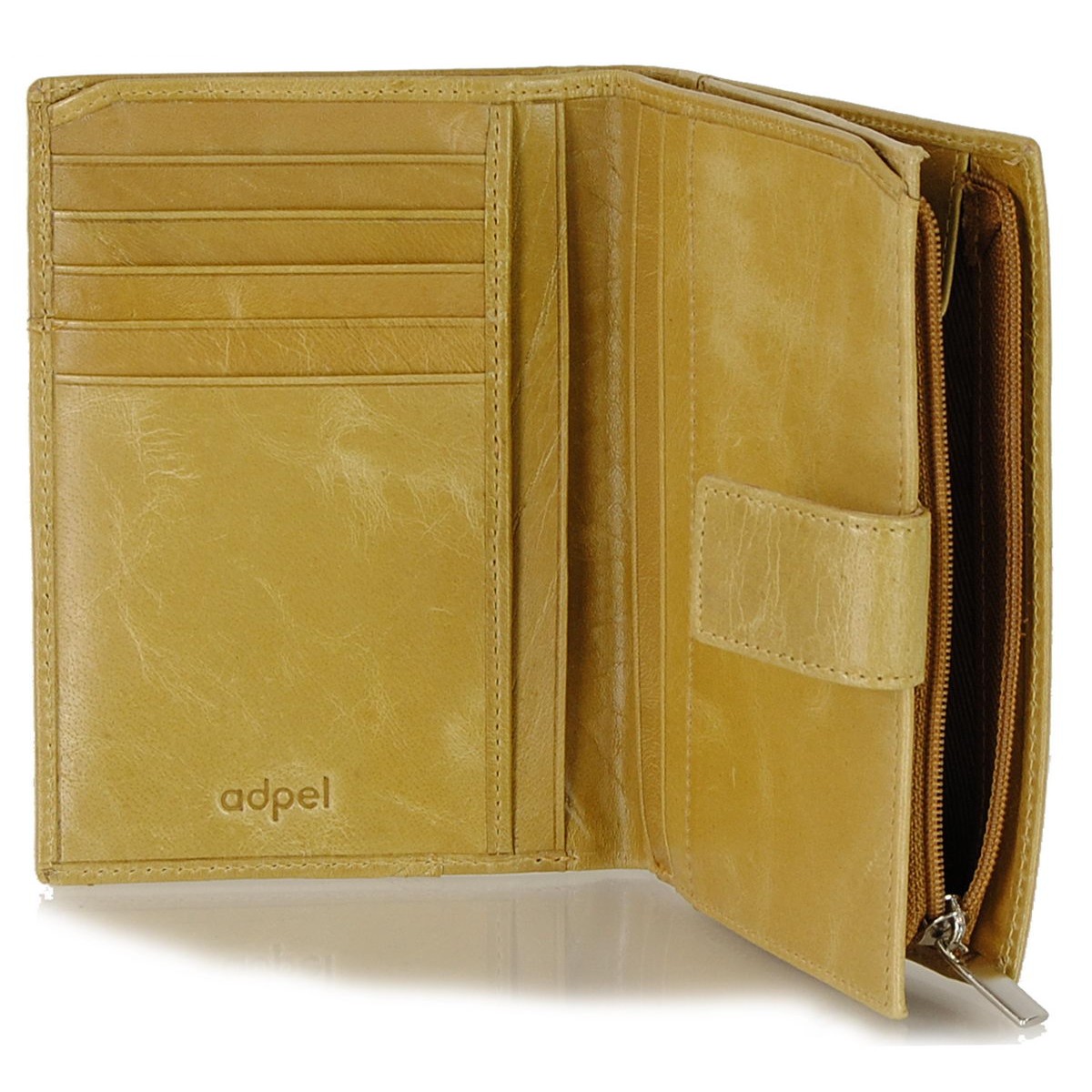 Portafoglio donna in pelle con linguetta e zip esterna Beige