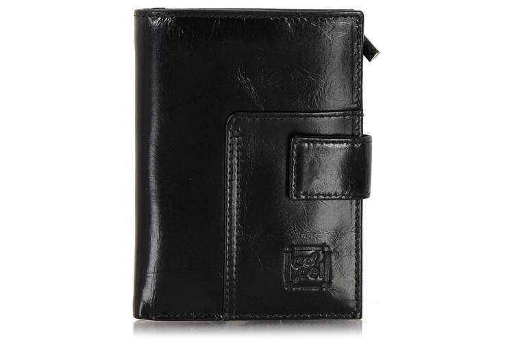 Women's bifolder wallet in soft leather with outer zip Black shiny