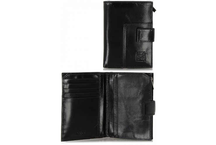 Women's bifolder wallet in soft leather with outer zip Black shiny