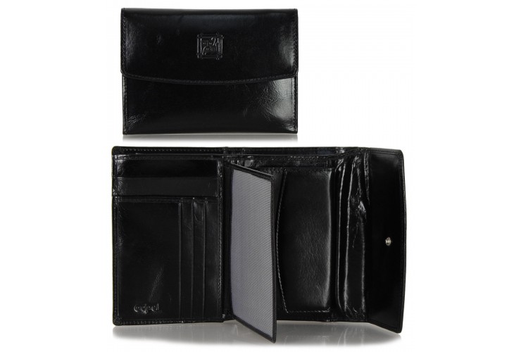 Women's trifolder wallet in soft leather, flap closure Black