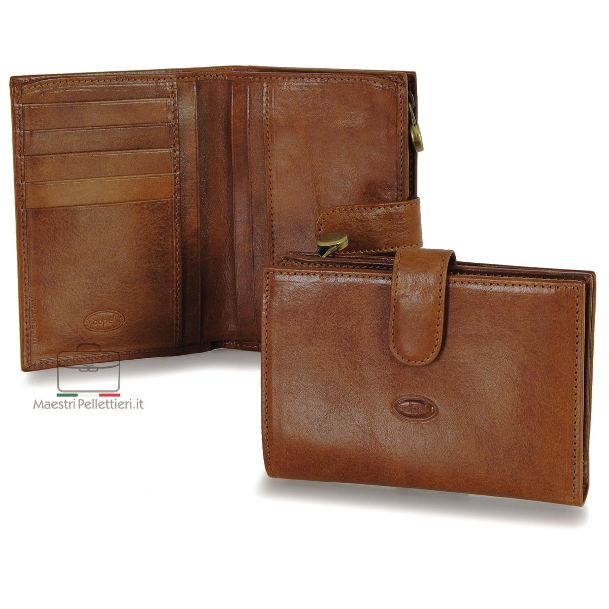 Portafoglio donna portamonete zip in pelle Toscana Marrone | Adpel