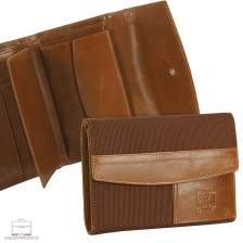 Portafoglio donna tessuto-pelle pattina e portamonete Cognac Portafoglio donna tessuto-pelle pattina e portamonete Cognac