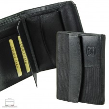 Woman's wallet in fabric and leather with cards and document, flap closure, Black