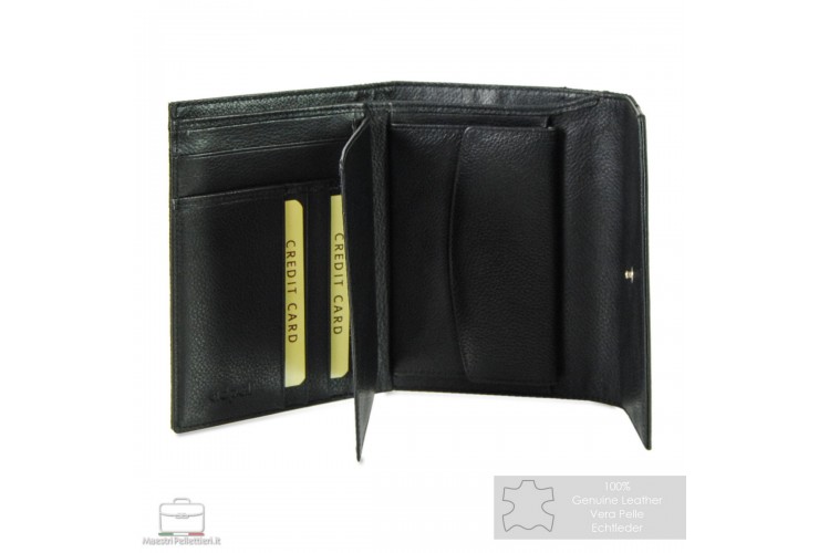 Portafoglio donna tessuto-pelle pattina e portamonete Nero Portafoglio donna tessuto-pelle Nero