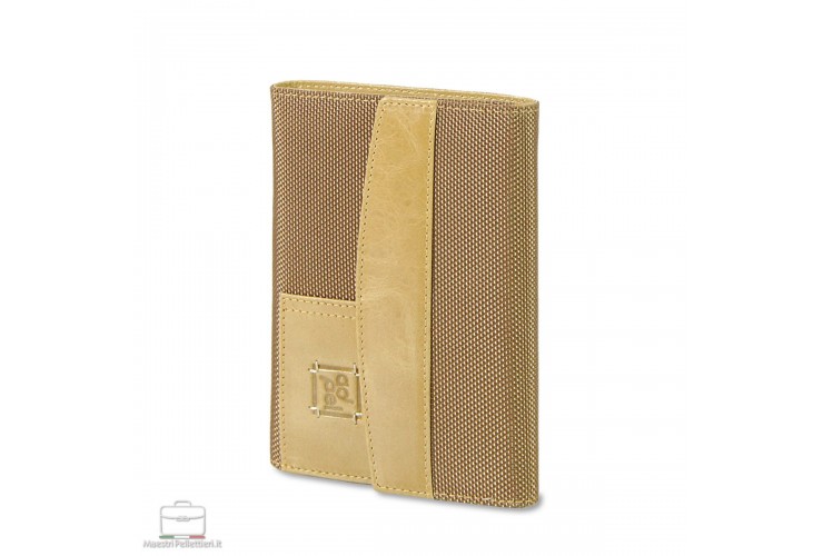 Woman's wallet in fabric and leather with cards and document, flap closure, Beige