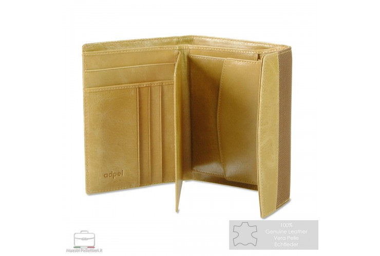 Woman's wallet in fabric and leather with cards and document, flap closure, Beige