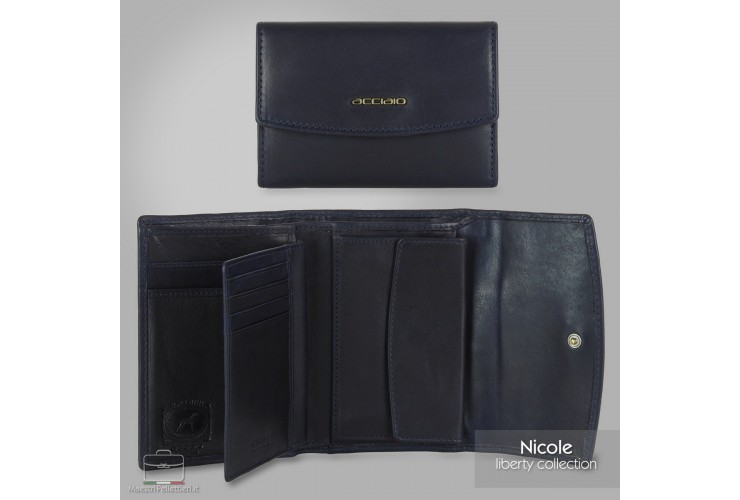 Portafoglio donna in cuoio Blu Nicole Portafoglio donna in cuoio Blu Nicole