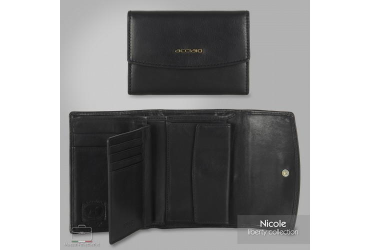 Portafoglio donna in cuoio Nero Nicole Portafoglio donna in cuoio Nero Nicole