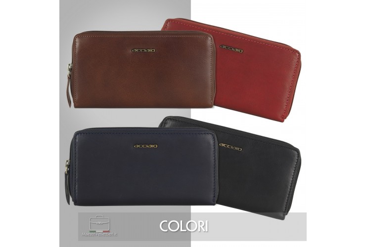 Women's leather wallet zip around "Lauren" Brown/Chestnut