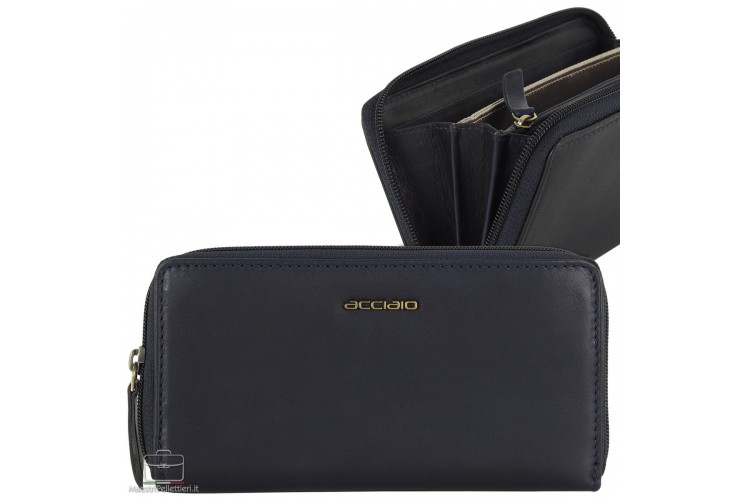 Portafoglio donna zip around in pelle "Lauren" Blu Portafoglio donna zip around in pelle "Lauren" Blu