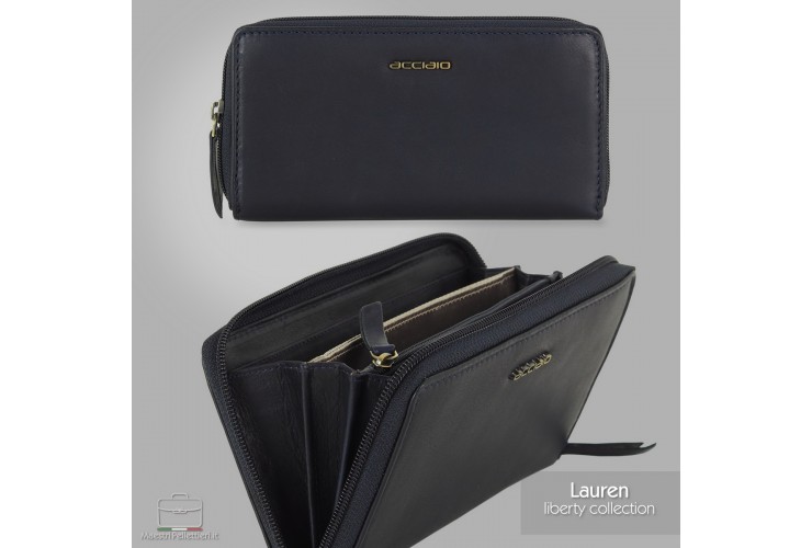 Portafoglio donna zip around in pelle "Lauren" Blu Portafoglio donna zip around in pelle "Lauren" Blu