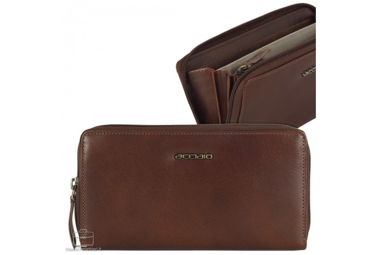 Women's leather wallet zip around "Lauren" Brown/Chestnut