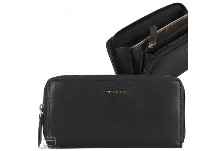 Portafoglio donna zip around in pelle "Lauren" Nero