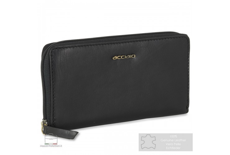 Portafoglio donna zip around in pelle "Lauren" Nero