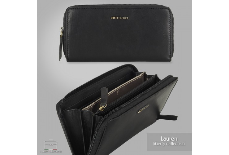 Portafoglio donna zip around in pelle "Lauren" Nero