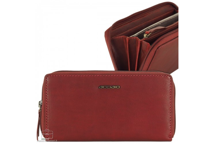Women's leather wallet zip around "Lauren" Red Women's leather wallet zip around "Lauren" Red