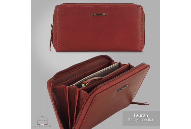Women's leather wallet zip around "Lauren" Red Women's leather wallet zip around "Lauren" Red