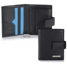 Men's leather bifold wallet, handy billfold 3 cards coin loop Black
