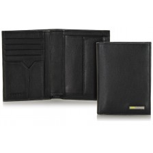 Men's leather bifold breast wallet, billfold 5 cards Black