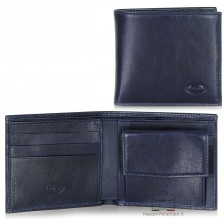 Men's leather small wallet, handy coin holder - Italian vegetable blue leather
