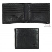 Men's leather small wallet, handy coinholder 8 cards mem-card - Italian vegetable black leather