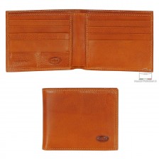 Men's leather small wallet, handy coinholder 8 cards mem-card - Italian vegetable Cognac Maui leather