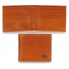 Men's leather small wallet, handy coinholder 8 cards mem-card - Italian vegetable Cognac Maui leather