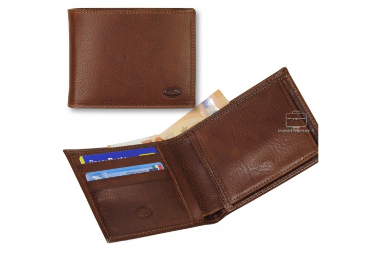 Men's leather wallet with coin box - Italian vegetable leather Brown