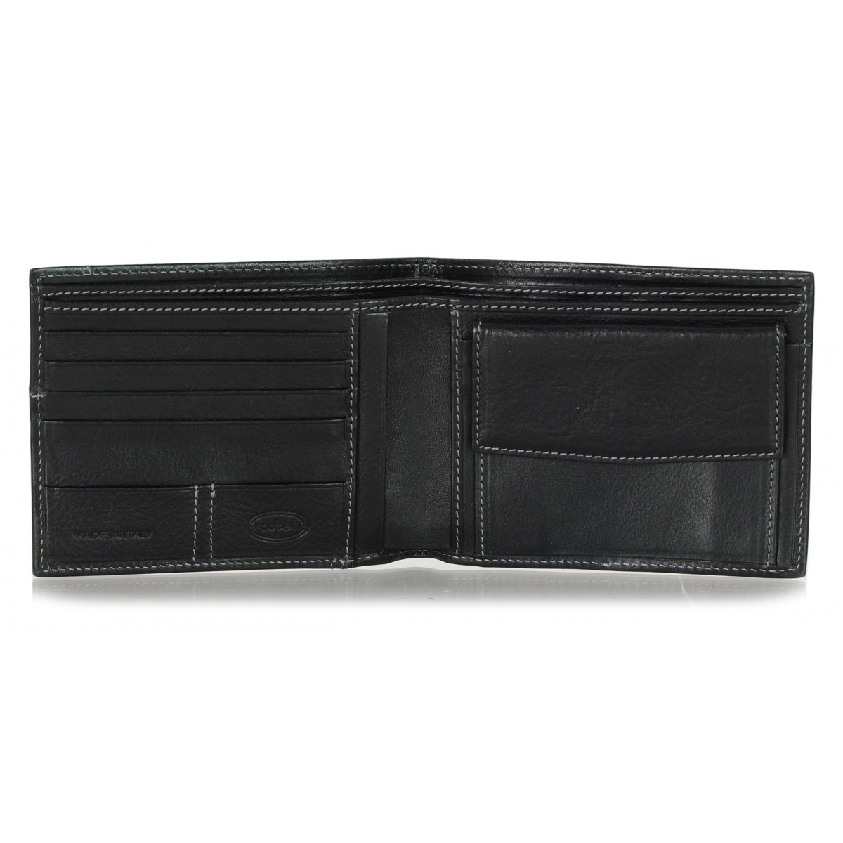 Men's bifold wallet with 5 cc Italian vegetable tanned Black leather ...