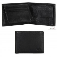 Men leather bifold wallet, coin 7 cards ID docs flap - Italian vegetable leather Black