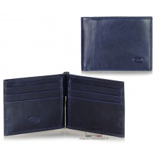Men's leather dollarclip spring wallet, mini wallet 6 cards - Italian vegetable leather Blue