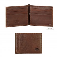 Men's leather dollarclip spring wallet, mini wallet 6 cards - Italian vegetable leather Brown