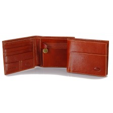 Men's small leather wallet, handy coin holder 4 cards Italian vegetable leather Cognac