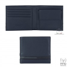 Men's small wallet in Blue leather with coin pocket Men's small wallet in Blue leather with coin pocket