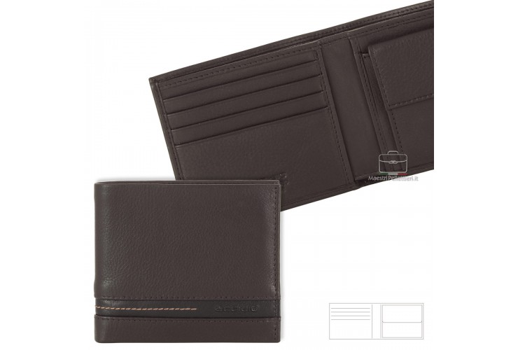 Men's small wallet in Brown leather with coin pocket Men's small wallet in Brown leather with coin pocket