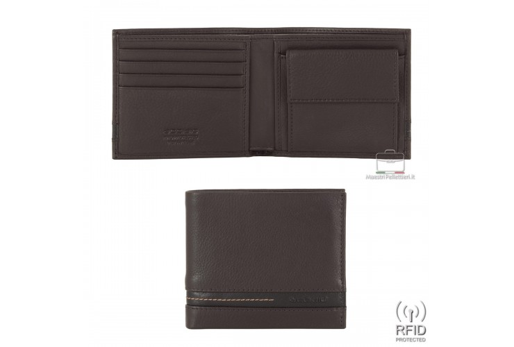 Men's small wallet in Brown leather with coin pocket Men's small wallet in Brown leather with coin pocket