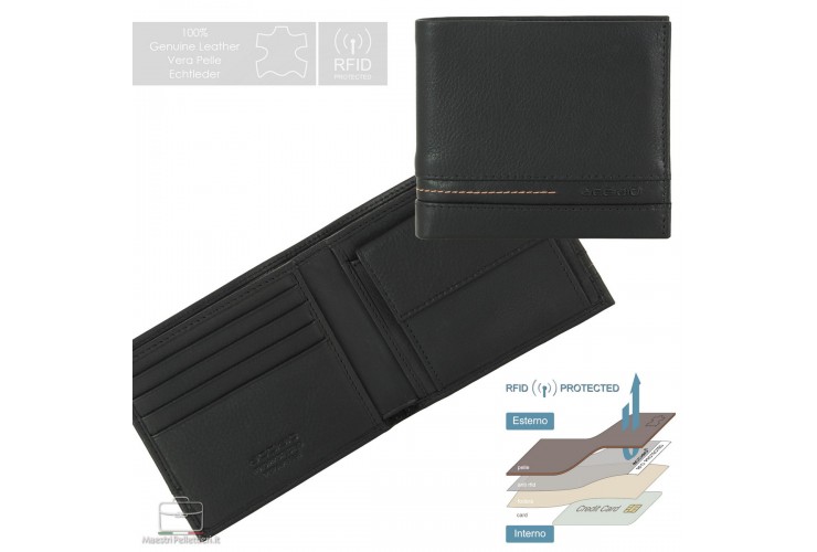 Kleine Herren-Portmonee aus schwarzem Leder mit Münzfach Kleine Herren-Portmonee aus schwarzem Leder mit Münzfach