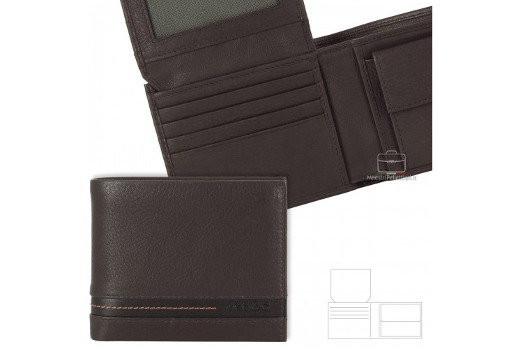 Men's medium wallet in Brown leather with coin pocket and flap Men's medium wallet in Brown leather with coin pocket and flap