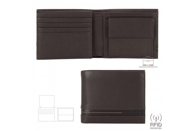 Men's medium wallet in Brown leather with coin pocket and flap Men's medium wallet in Brown leather with coin pocket and flap